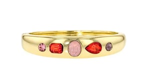 14kt Yellow Gold-Plated Bangle Bracelet with Simulated Tonal-Pink and Red Gemstones