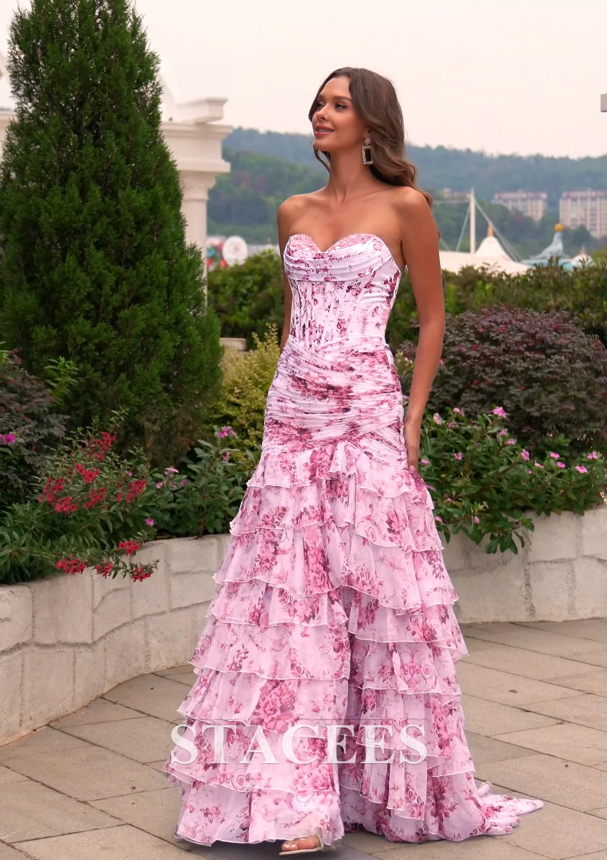 charming pink strapless high slit flower prom dress Amarra 88228 Size 2 Fuchsia Fitted Hot Stone Prom Dress Plunging Neckline Stretch Lycra V Neckline Sheer Cutouts