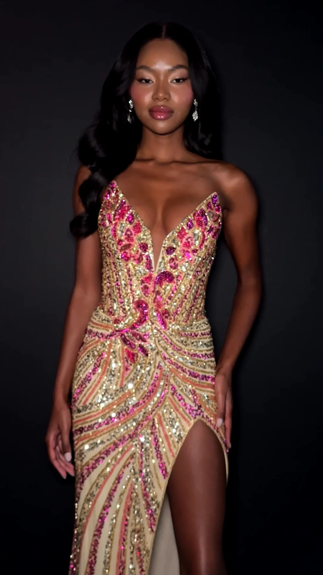 pink gold prom dress Simple Pink Mermaid Straps Sequin Prom Dresses With Split, Champagne / 10 main image 0