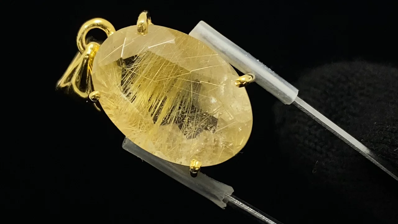 動画】【1点もの】宝石質ルチルクォーツAAA- ペンダントトップ 18KGP製