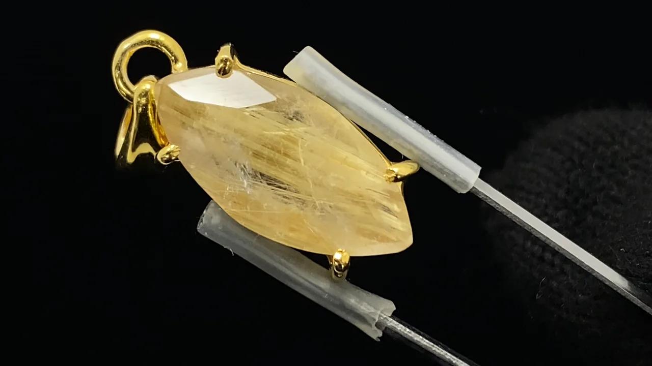 動画】【1点もの】宝石質ルチルクォーツAAA- ペンダントトップ 18KGP製