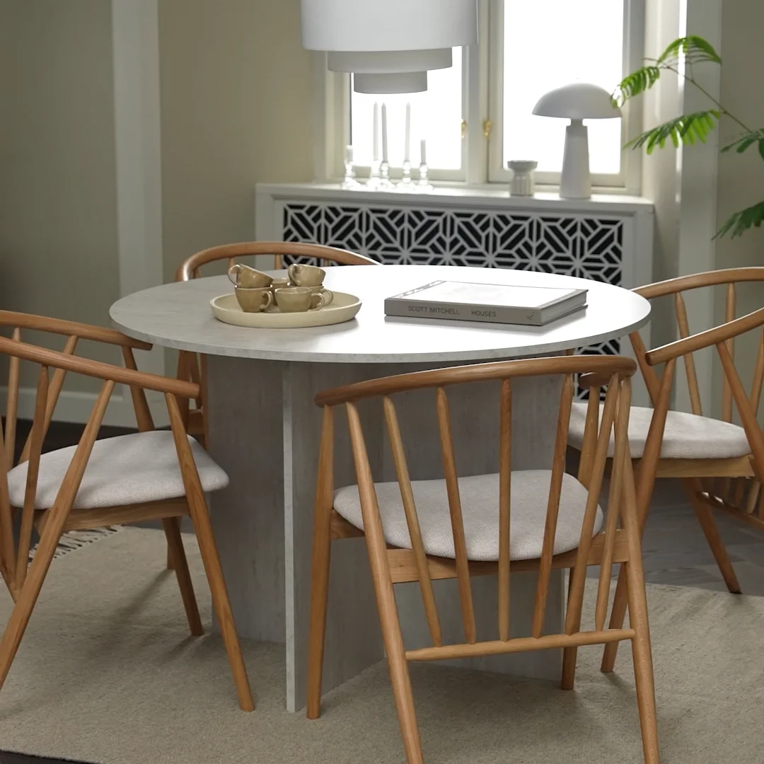 ARNBORG Oak Dining Chair, Curved Back, Upholstered Seat