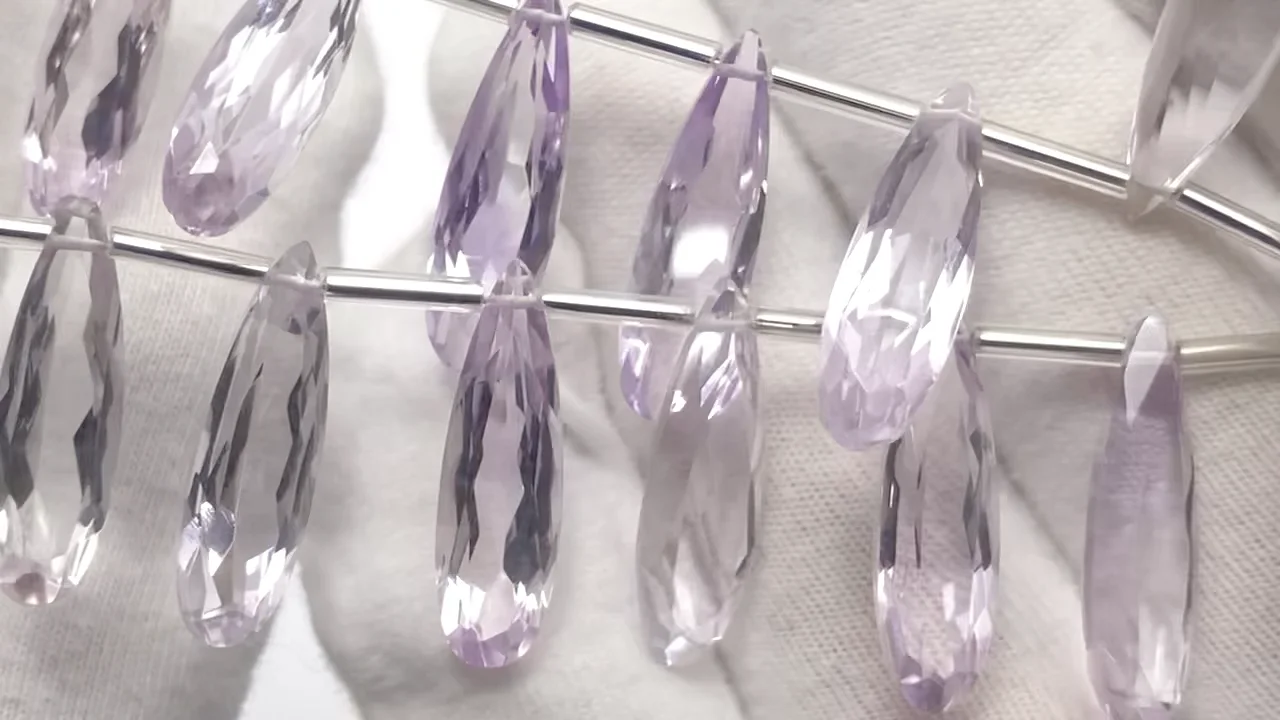 動画】宝石質ピンクアメジストAAA 縦長ペアシェイプ ファセットカット