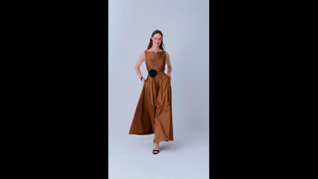 Vestido Longo Tafetá Bronze Luiza