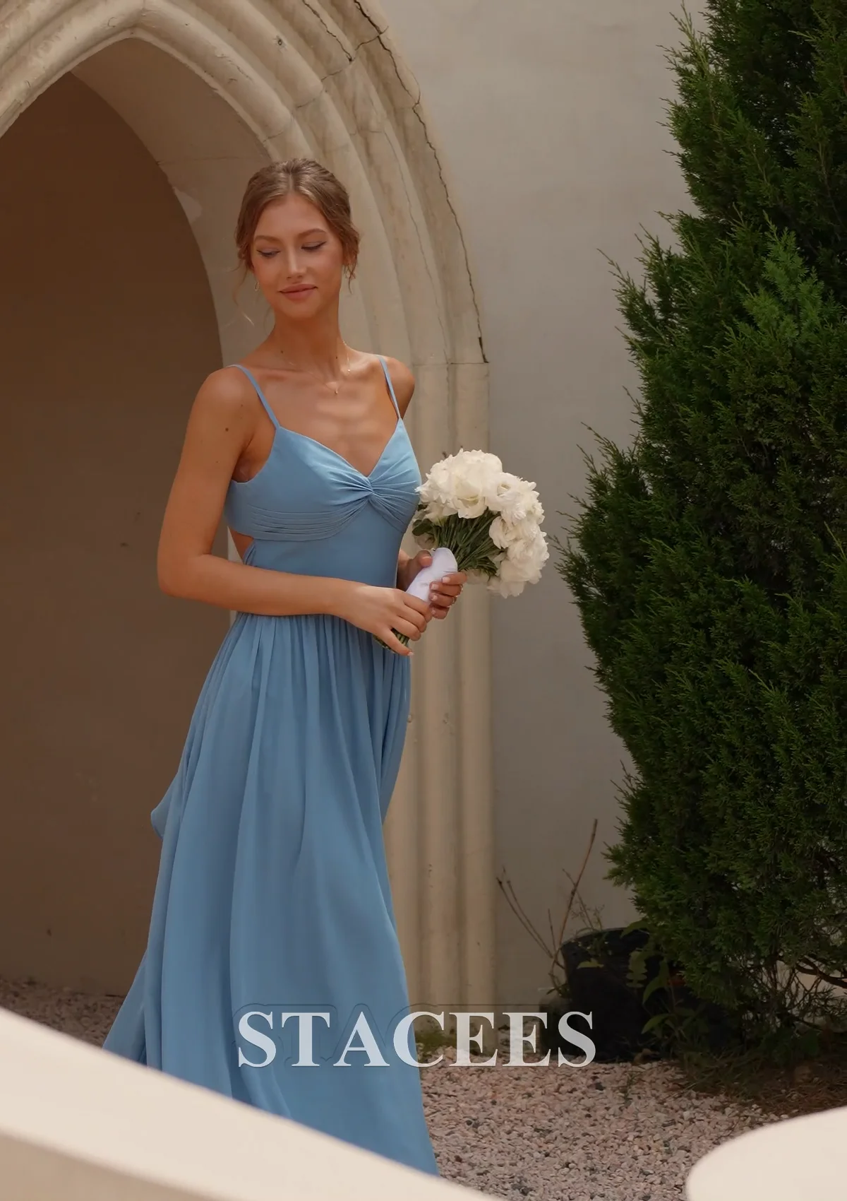 ruched jersey spaghetti strap bridesmaid dress KissProm