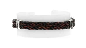 Zina Sterling Silver Mens Braided Brown Leather Bracelet