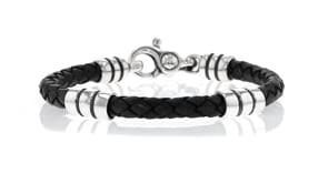 Zina Sterling Silver Mens Stratus Braided Black Leather Bracelet