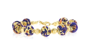 Italian Blue Murano Glass Bead Bracelet in 18kt Gold Over Sterling