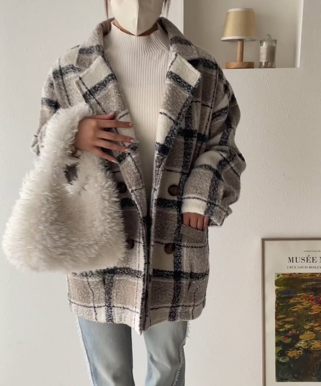 mily bilet】チェック柄コクーンシルエットダブルジャケットコート