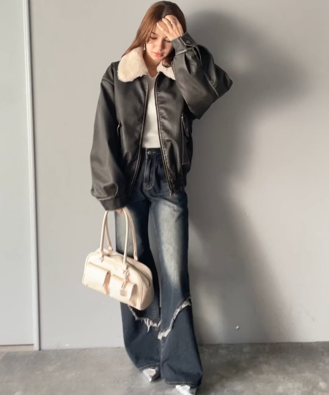 mily bilet】ティペット付き ヴィンテージライク フェイクレザー