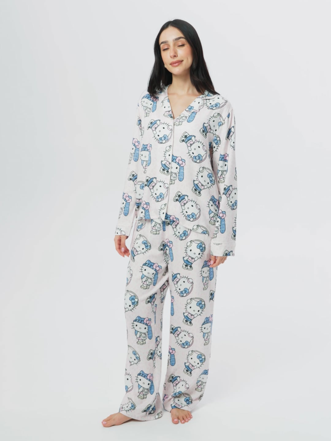 סט פיג’מה מכופתרת דקה HELLO KITTY