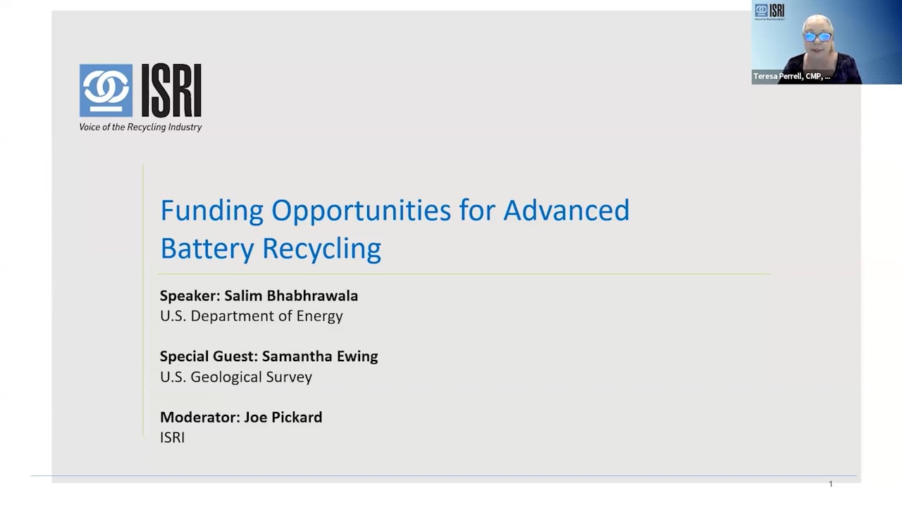 ISRI Webinar: Funding Opportunities for Advanced Battery Recycling