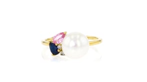 8-8.5mm Cultured Pearl and .40 ct. t.w. Multicolored Sapphires with Diamonds in 18kt Gold Over Sterling