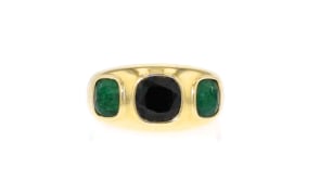 Onyx and 2.10 ct. t.w. Emerald Ring in 18kt Gold Over Sterling