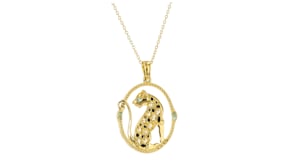 .30 ct. t.w. Citrine and Black Enamel Leopard Pendant Necklace with Tsavorites in 18kt Gold Over Sterling