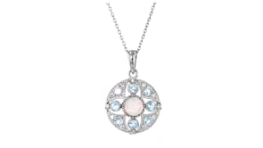 Opal and 1.10 ct. t.w. Sky Blue Topaz Pendant Necklace with .20 ct. t.w. White Zircons in Sterling Silver