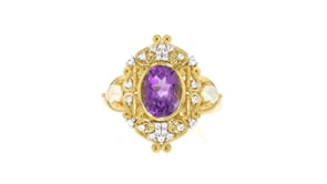 1.80 Carat Amethyst and .20 ct. t.w. White Zircon Ring with Opals in 18kt Gold Over Sterling