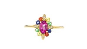 .50 Carat Pink Topaz and .38 ct. t.w. Multi-Gemstone Ring with Diamonds in 14kt Yellow Gold