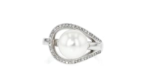 9-9.5mm Cultured Pearl and .20 ct. t.w. Diamond Ring in Sterling Silver