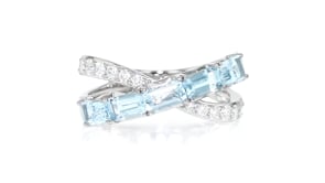 1.00 ct. t.w. Aquamarine and .32 ct. t.w. Lab-Grown Diamond Crisscross Ring in Sterling Silver