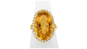11.90 Carat Citrine and .95 ct. t.w. White Topaz Ring in 14kt Gold Over Sterling Silver