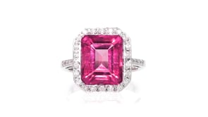 6.50 Carat Pink Topaz and .25 ct. t.w. Diamond Ring in Sterling Silver