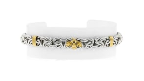 Sterling Silver Byzantine Bracelet with 14kt Yellow Gold Bumblebee and Bar Stations