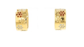 1.20 ct. t.w. Multi-Gemstone Flower Huggie Hoop Earrings in 18kt Gold Over Sterling
