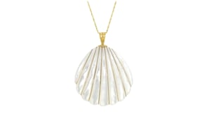 Mother-of-Pearl Seashell Pendant with 4-4.5mm Cultured Pearls in 14kt Yellow Gold