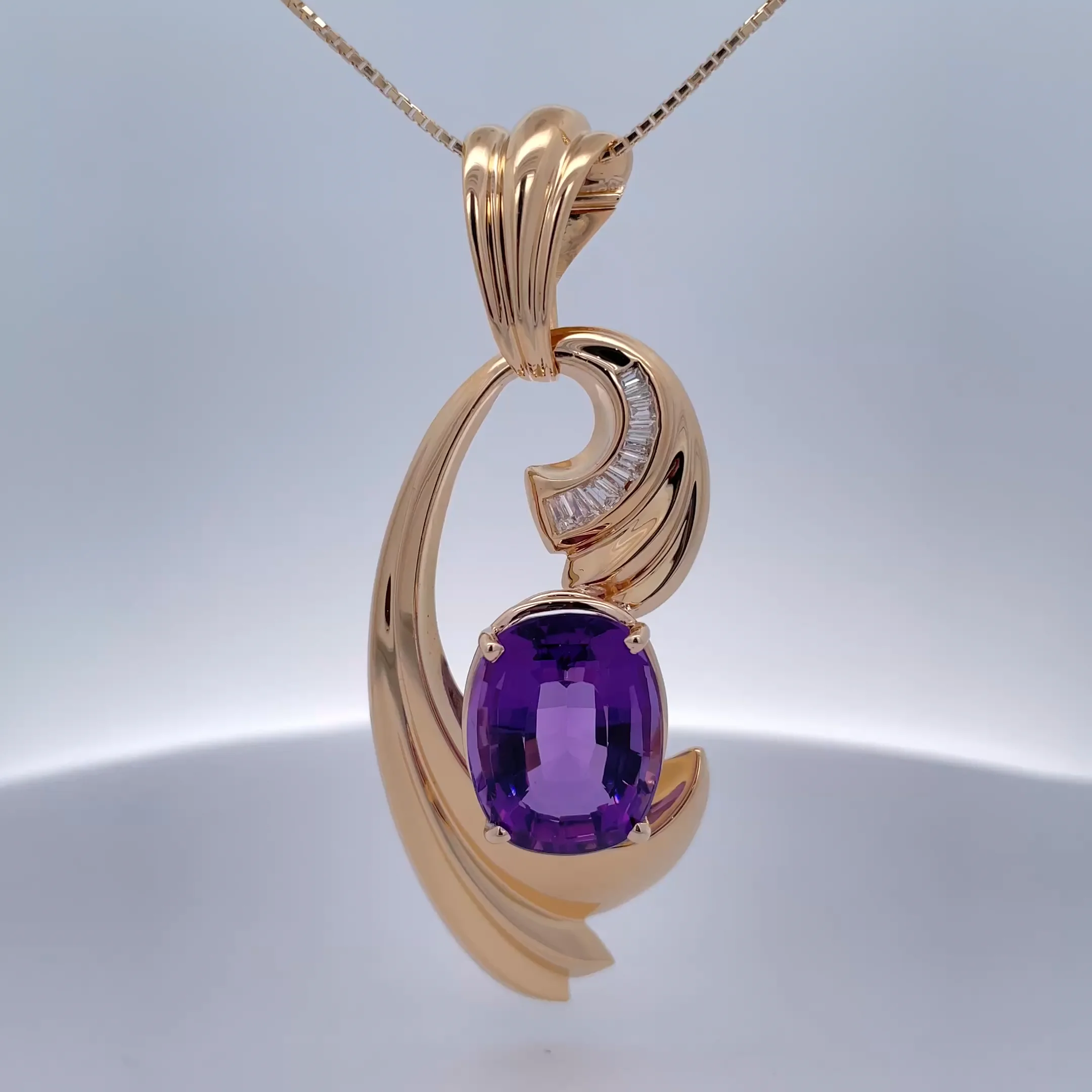 Amethyst Diamond Swirl Statement Pendant 18K Yellow Gold 15.17CT