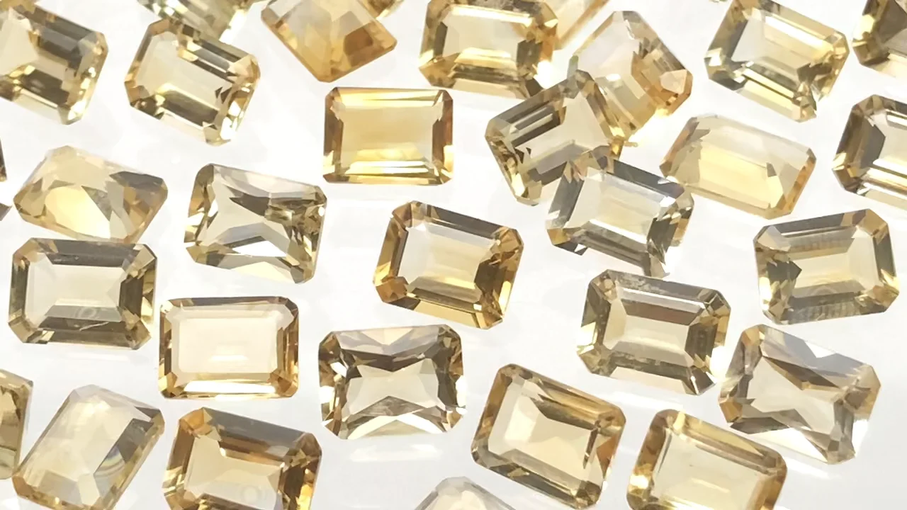 シトリン ルース レクタングルファセットカット8×6mm 4粒｜天然石