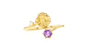 Violet Flower/February Birthstone Ring with .20 Carat Amethyst and Single Lab-Grown Diamond in 18kt Gold Over Sterling