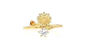 Daisy Flower/April Birthstone Ring with Single Citrine and .25 Carat Lab-Grown Diamond in 18kt Gold Over Sterling