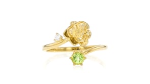 Poppy Flower/August Birthstone Ring with .20 Carat Peridot and Single Lab-Grown Diamond in 18kt Gold Over Sterling