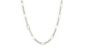 Sterling Silver and 18kt Gold Over Sterling Cable and Paper Clip Link Station Necklace