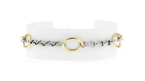 Sterling Silver and 18kt Gold Over Sterling Rolo-Chain Oval-Link Station Bracelet