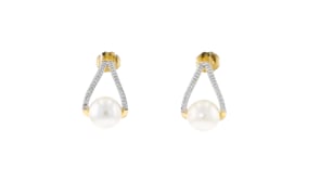 8-8.5mm Cultured Pearl and .12 ct. t.w. Diamond Drop Earrings in 18kt Gold Over Sterling