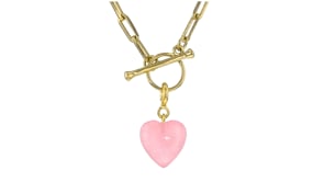 Pink Jade Heart Charm in 18kt Gold Over Sterling
