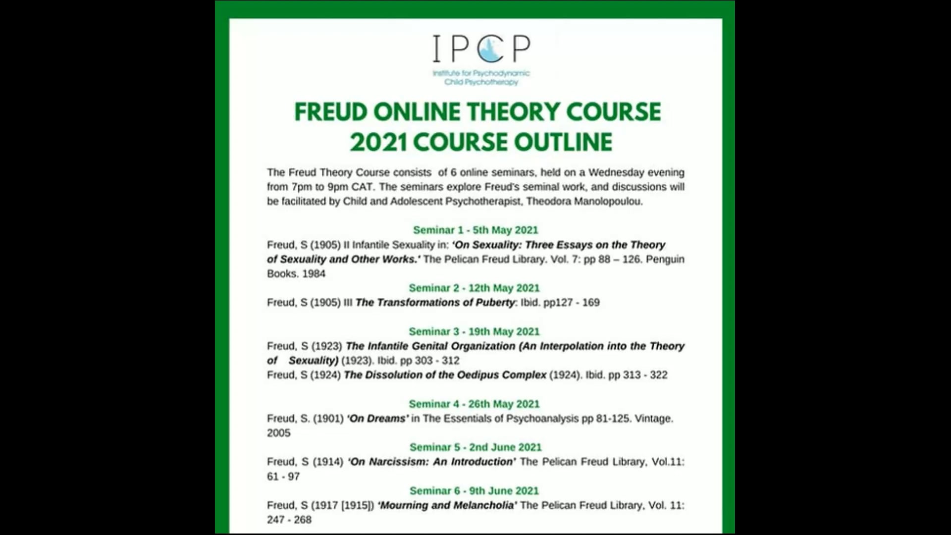 Freud Theory Course 2021: Seminar 1