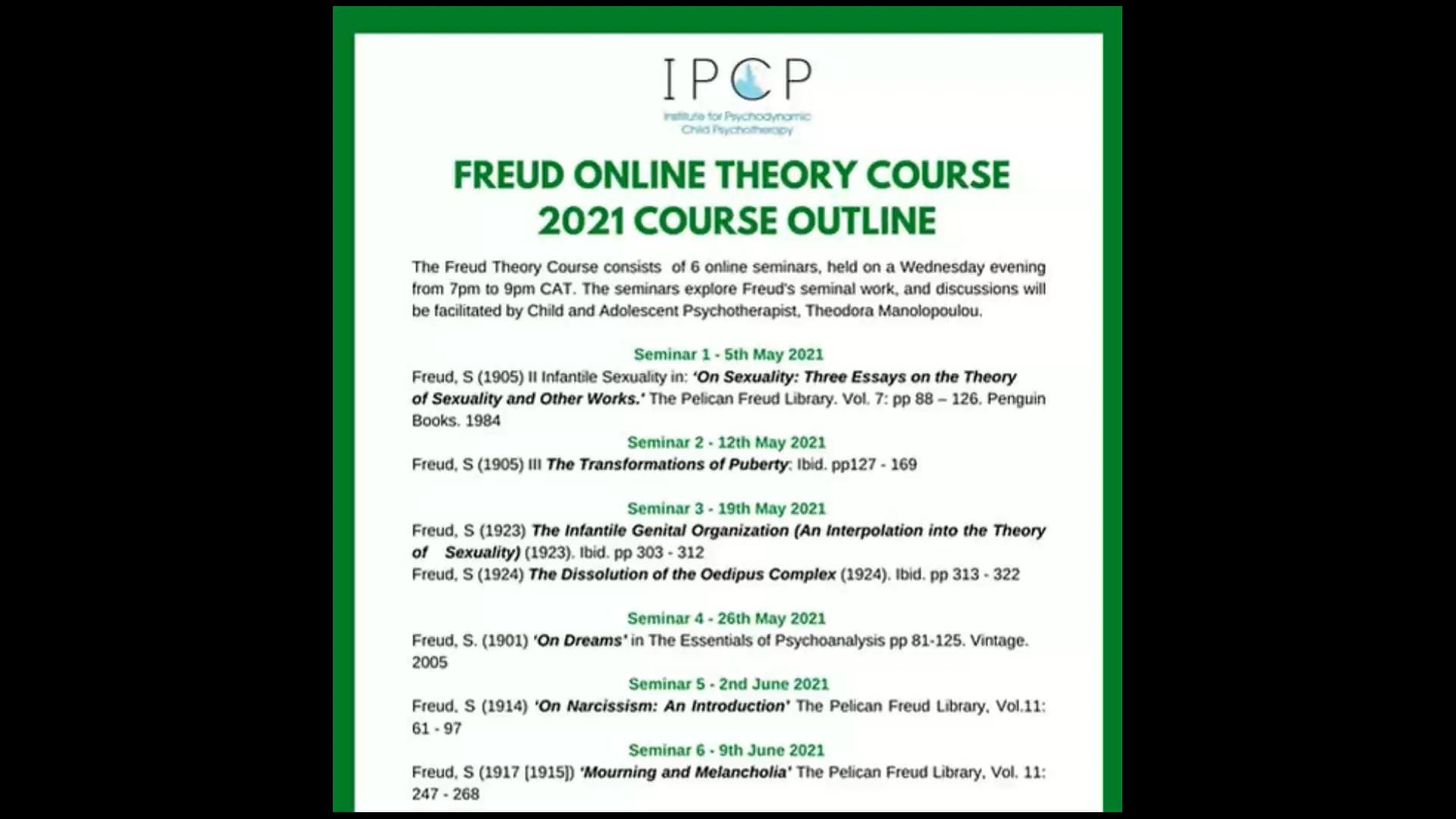 Freud Theory Course 2021: Seminar 2
