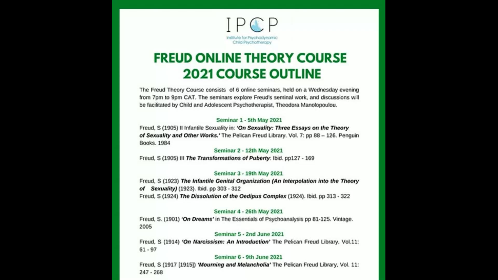 Freud Theory Course 2021: Seminar 4