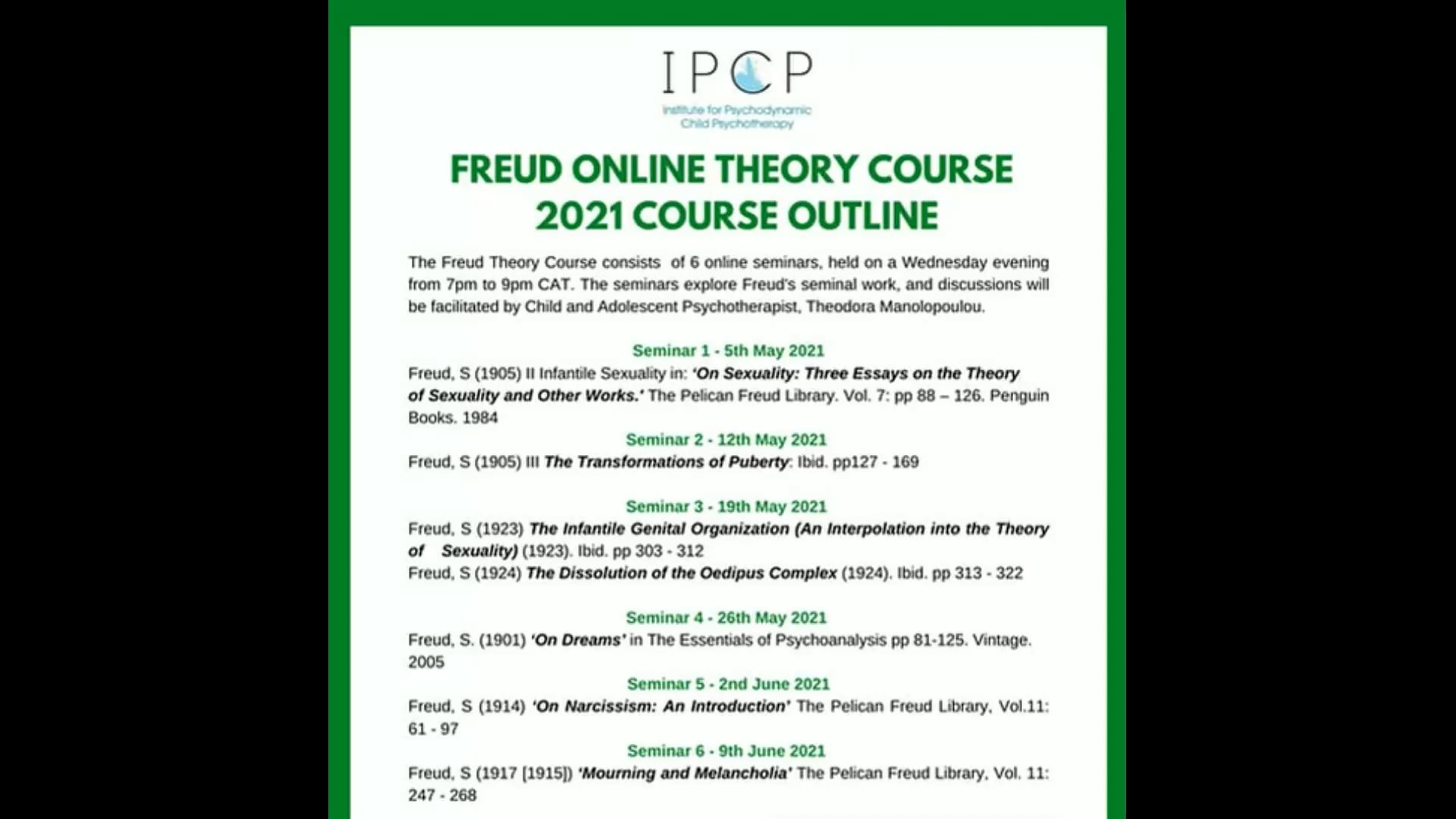Freud Theory Course 2021: Seminar 6
