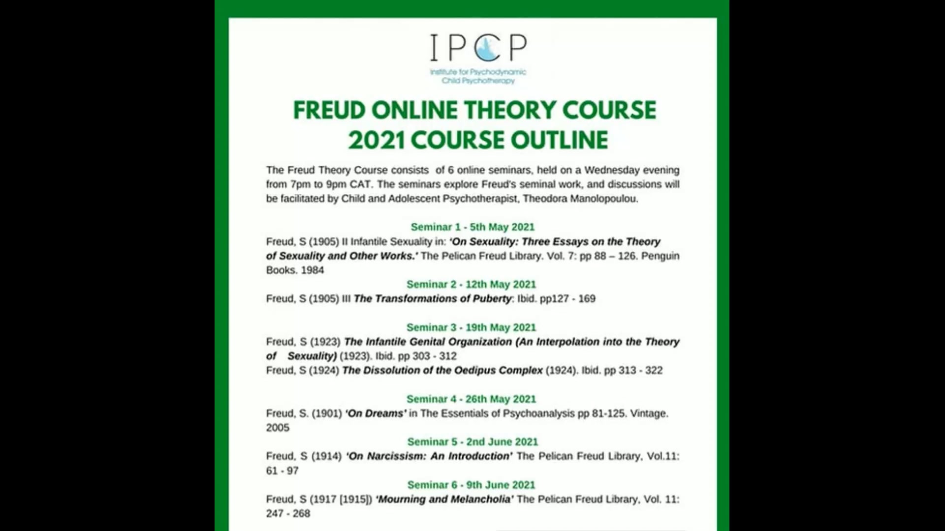 Freud Theory Course 2021: Seminar 3