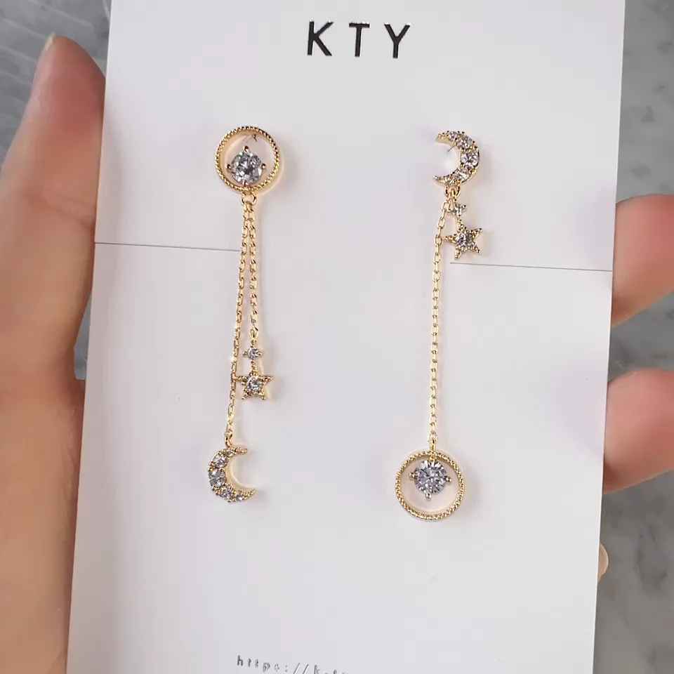 月と星のアシンメトリージルコニアピアス/gold | KTY