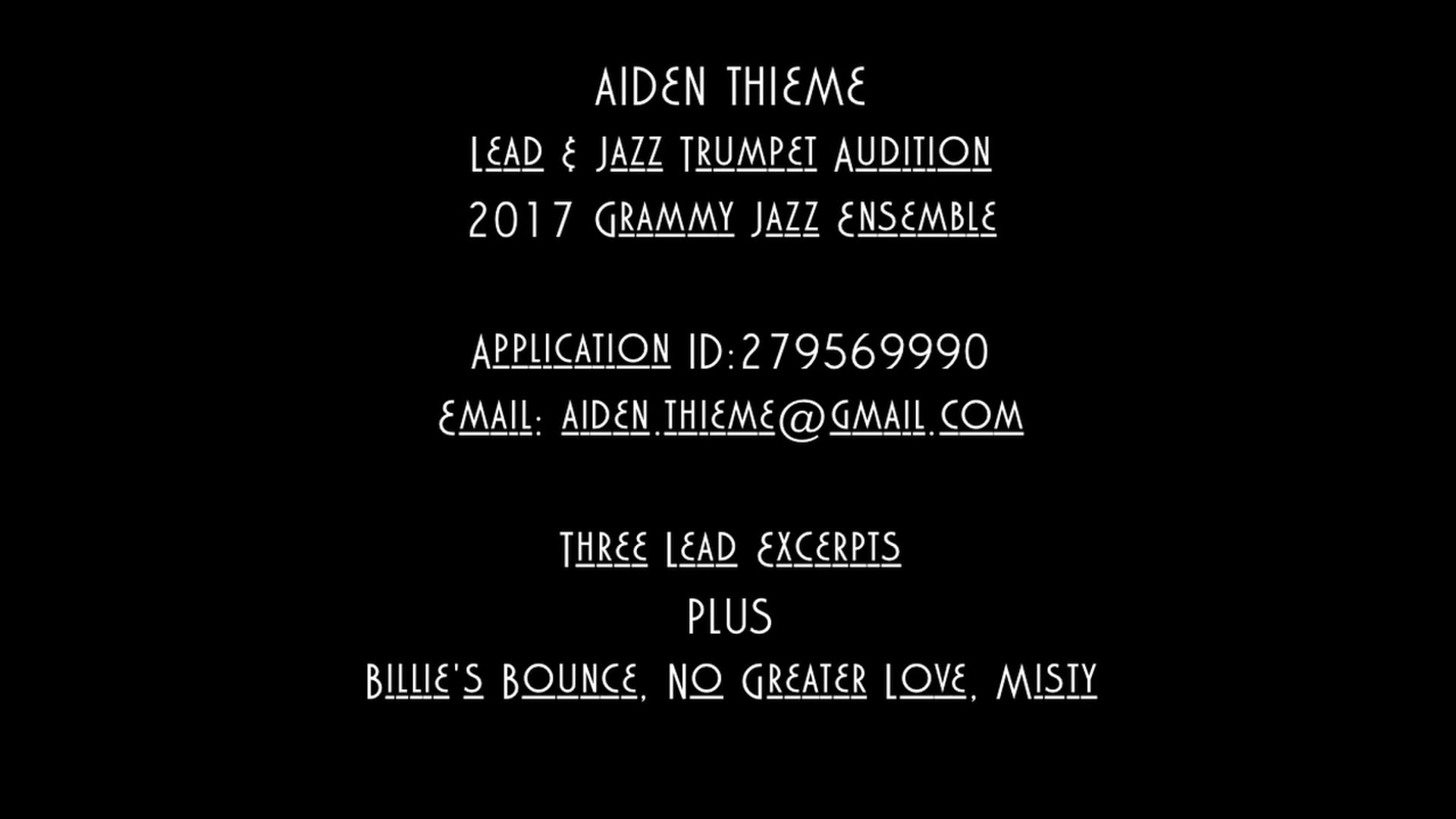 AIDEN THIEME 2017 Grammy LeadJazz Trumpet Audition ID 279569990