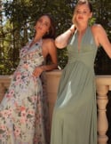 Video: Long wedding guest dress with halter neckline and floral print