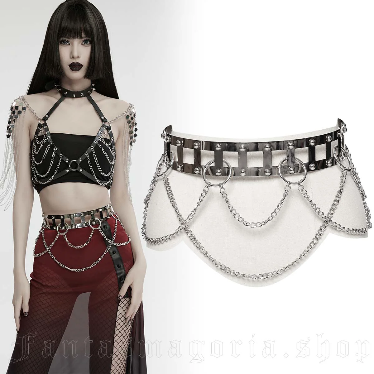 Metal Cage Belt With Chains - Punk Rave