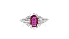 C. 1990 Vintage .87 Carat Ruby Ring with .54 ct. t.w. Diamonds in Platinum