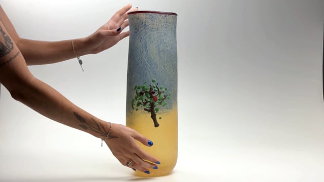 Vaso Etrusco Cilíndrico Desenhos Externos Árvore | Mario Seguso