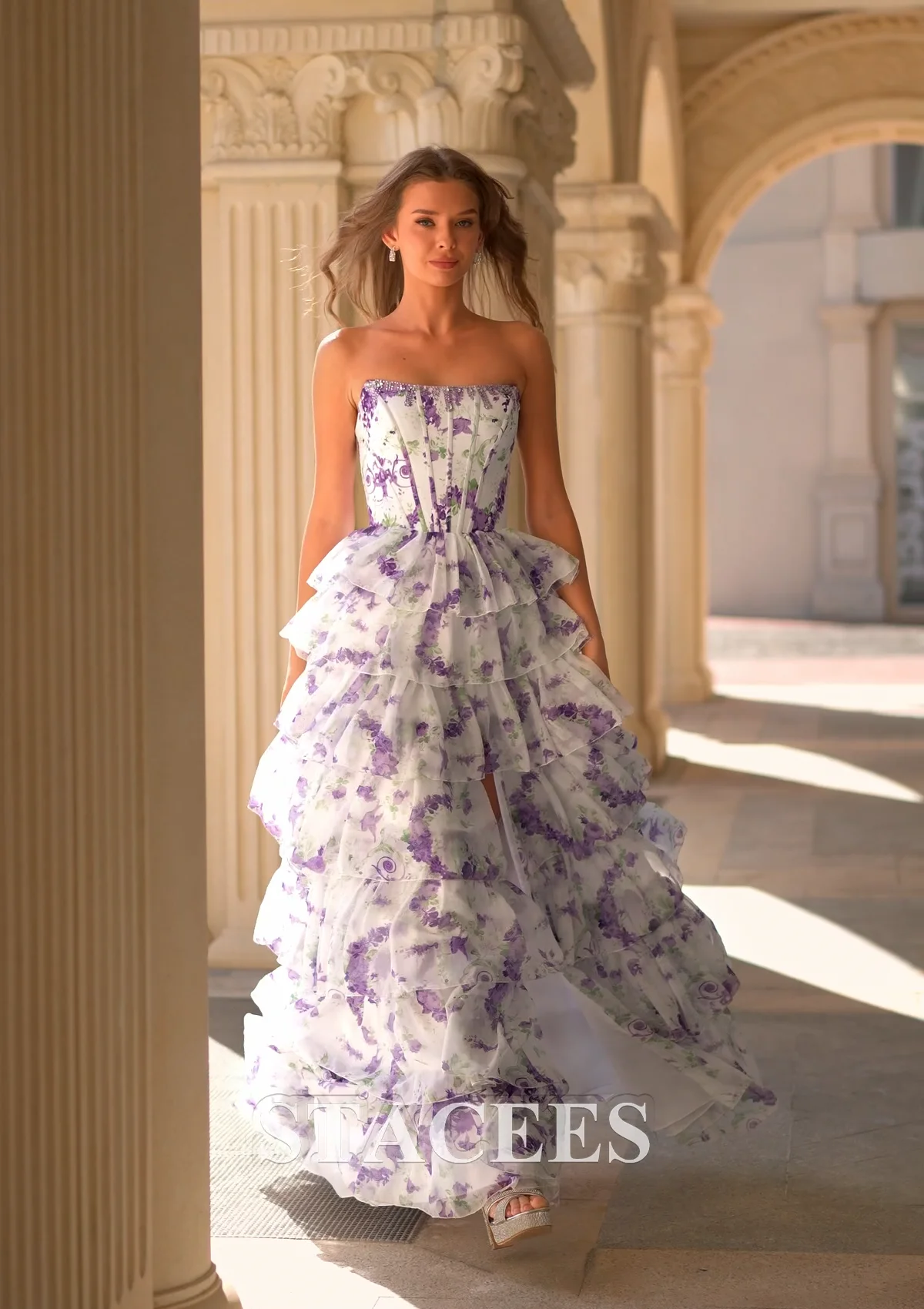 strapless open back dress Lilac Spring Flower Fairy Dress (Long) – Kore Kawaii main image 0